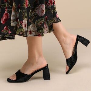 Lulus Maleka Black Crushed Velvet High Heel Slide Sandals - Size 8
